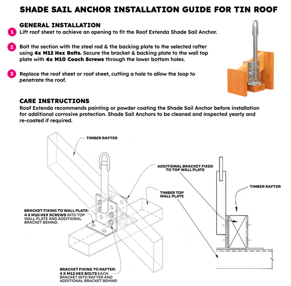 Shade Sail Roof Anchor – Rafter Bracket Weather SeaL Tile Metal Roof