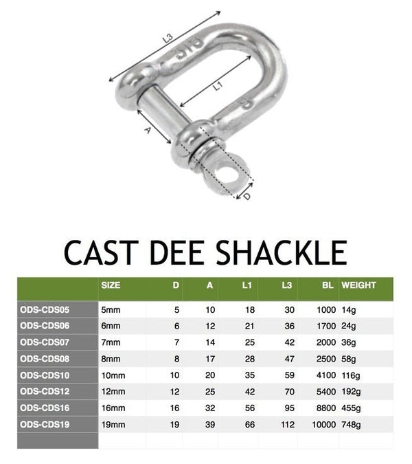 Dee shackle Forged 3/8 inch (10mm) stainless steel marine grade 316