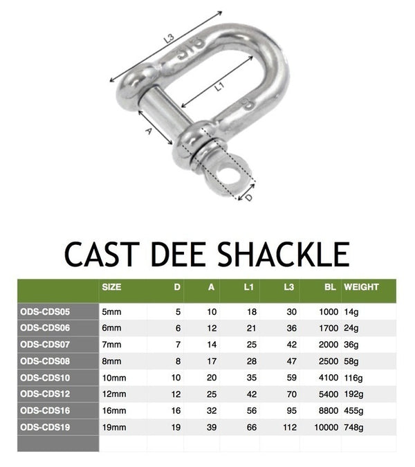 Dee shackle Forged 5/16 inch (8mm) stainless steel marine grade 316