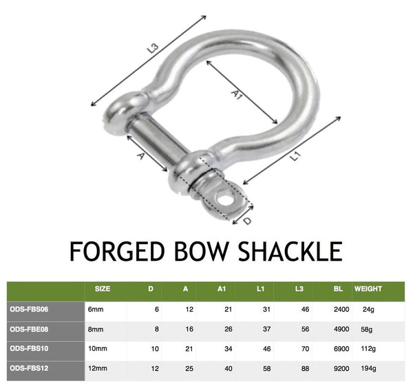 Bow Shackle 5/16inch (8mm) forged stainless steel marine grade 316