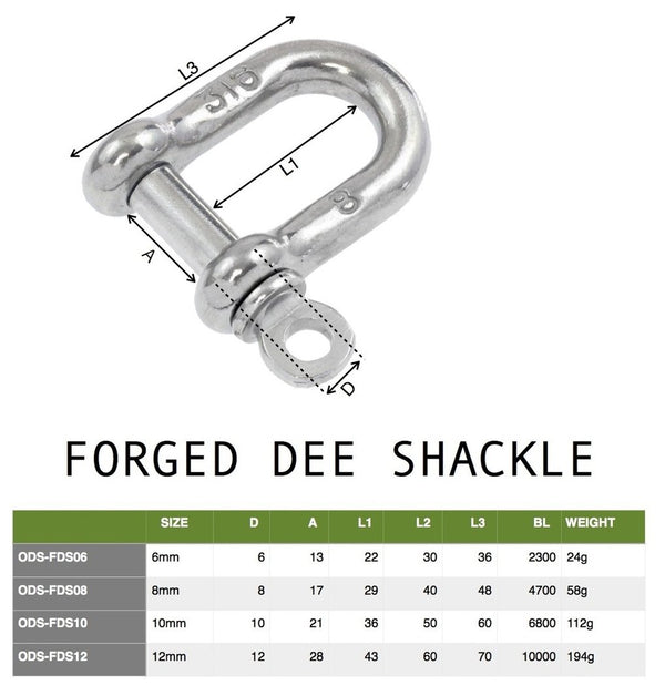 Dee shackle Forged 1/4 inch 6mm stainless steel 316