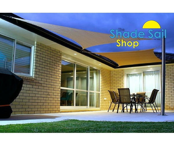 9.8ft x 9.8ft x 13.9ft Right Angle SAND The Shady Lady Shade Sail Range