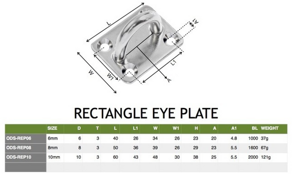 Pad Eye Rectangle Plate 5/16 inch stainless steel (suitable for shade sails)