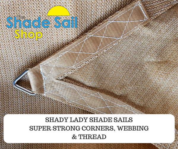 9.8ft x 9.8ft x 13.9ft Right Angle SAND The Shady Lady Shade Sail Range