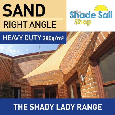 9.8ft x 9.8ft x 13.9ft Right Angle SAND The Shady Lady Shade Sail Range